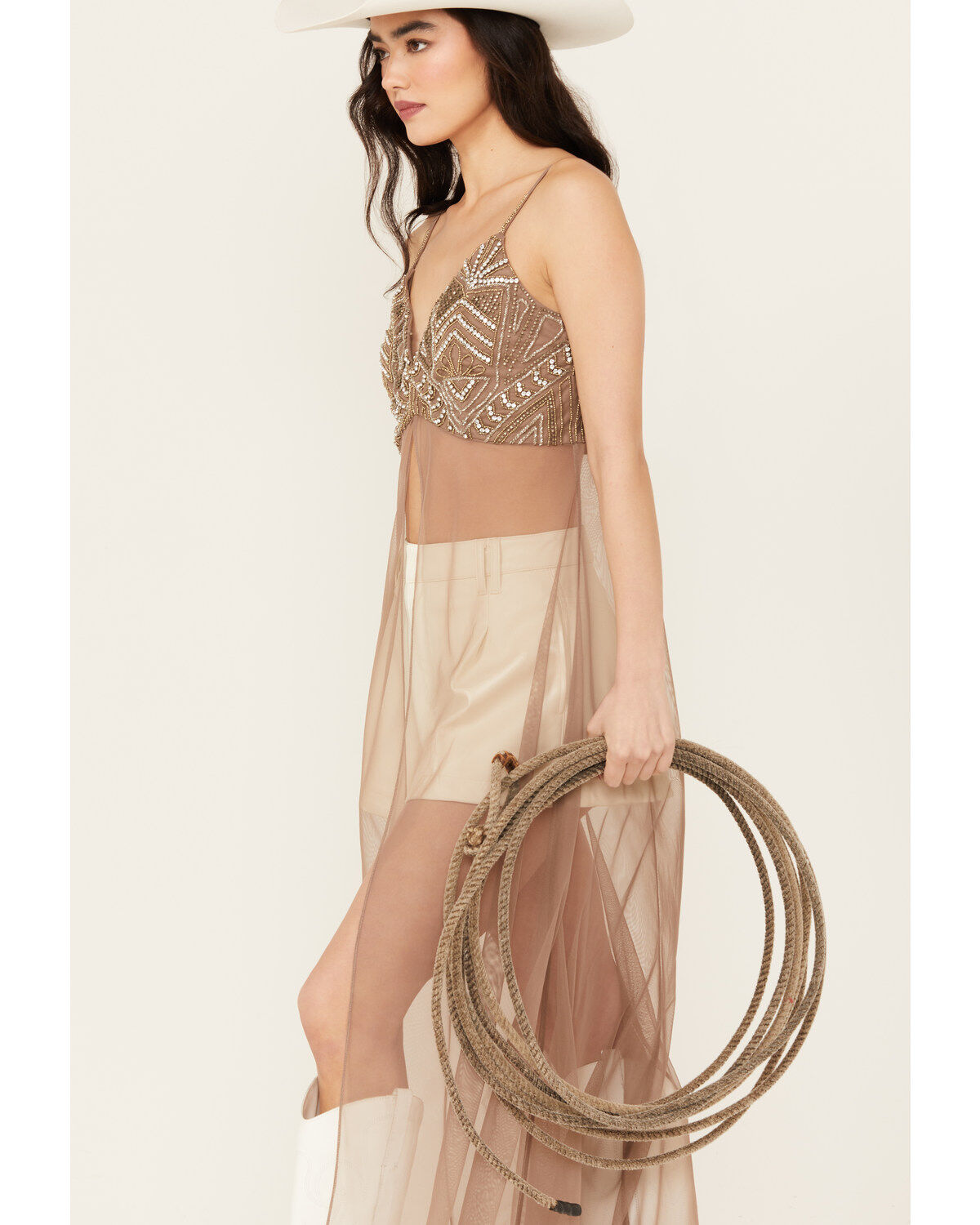 Wonderwest Women's Mountain Trail Embellished Mesh Maxi Cami