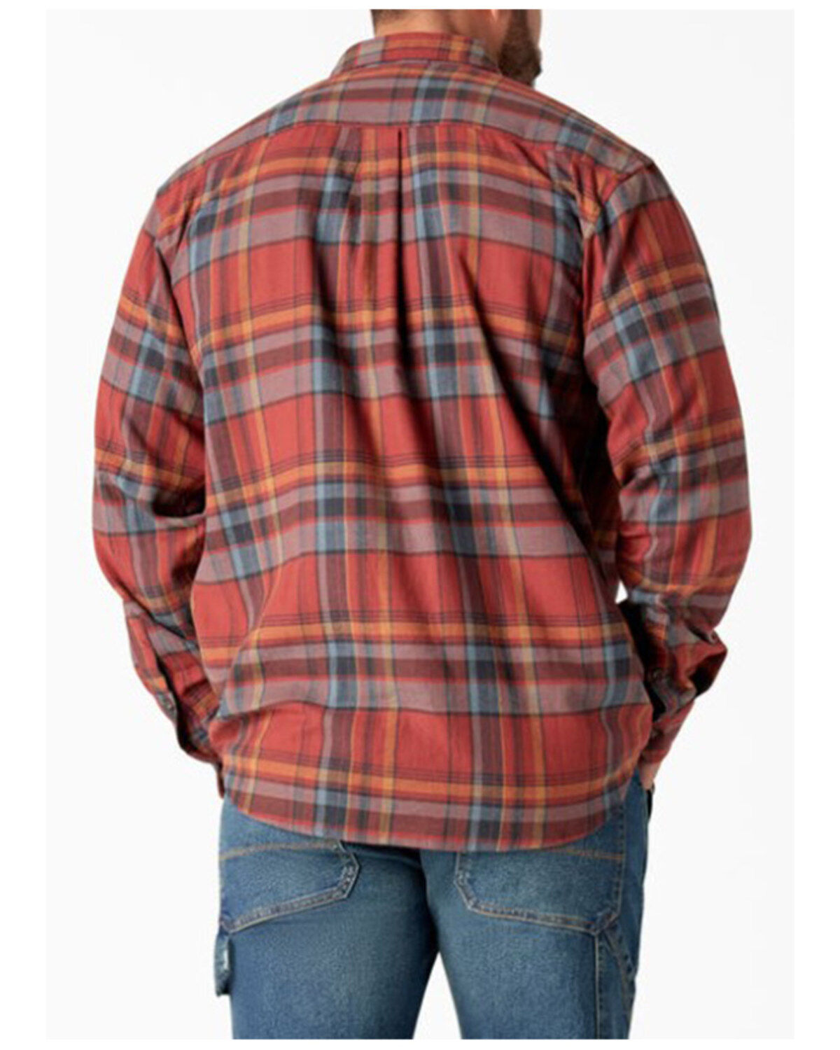 Dickies Men's Flex Plaid Print Long Sleeve Button-Down Flannel Work Shirt