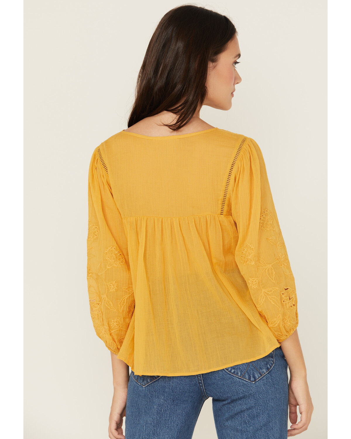 Cleo + Wolf Women's Floral Embroidered Long Sleeve Peasant Top