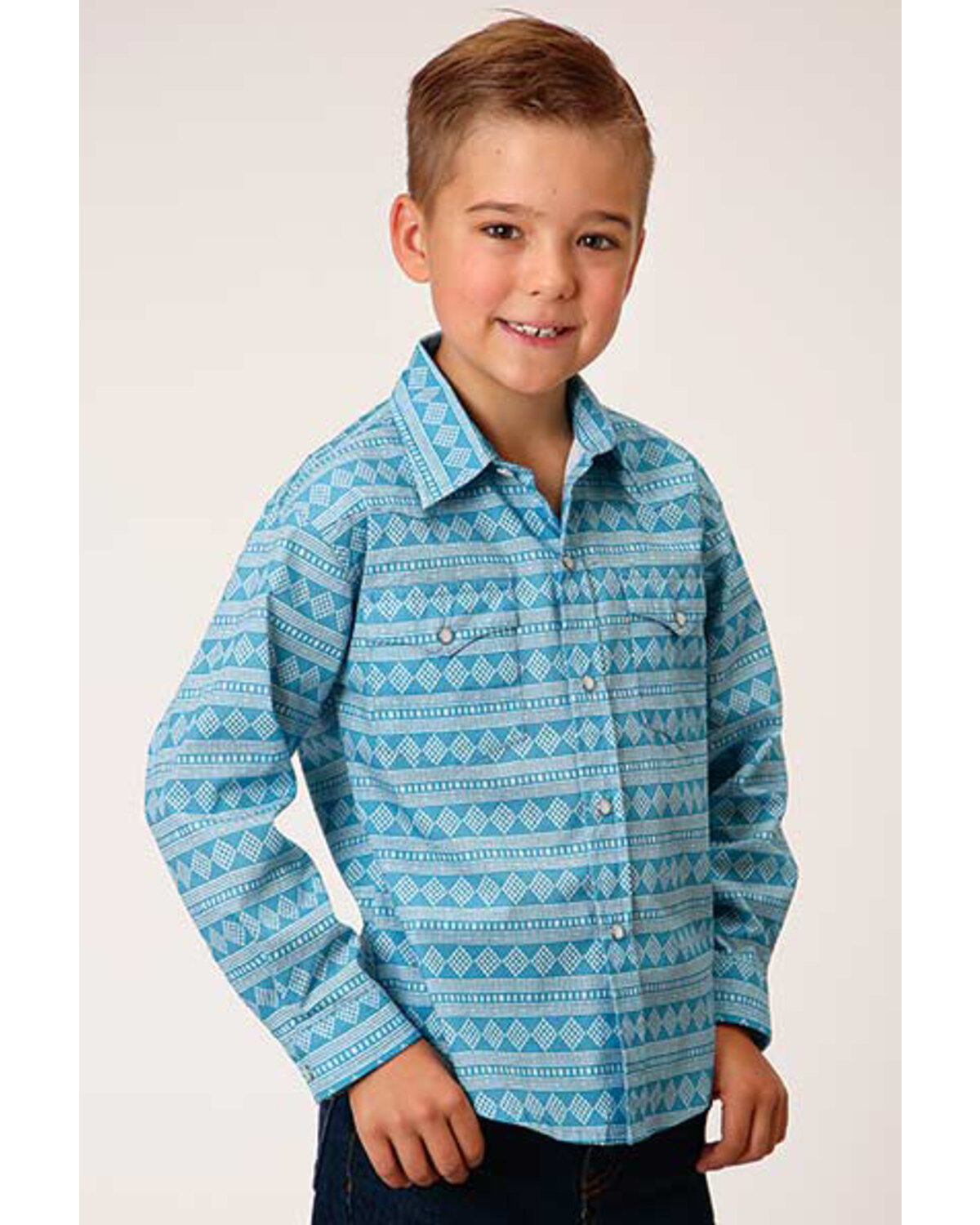 Roper Boys' Southwestern Print Long Sleeve Snap Western Shirt