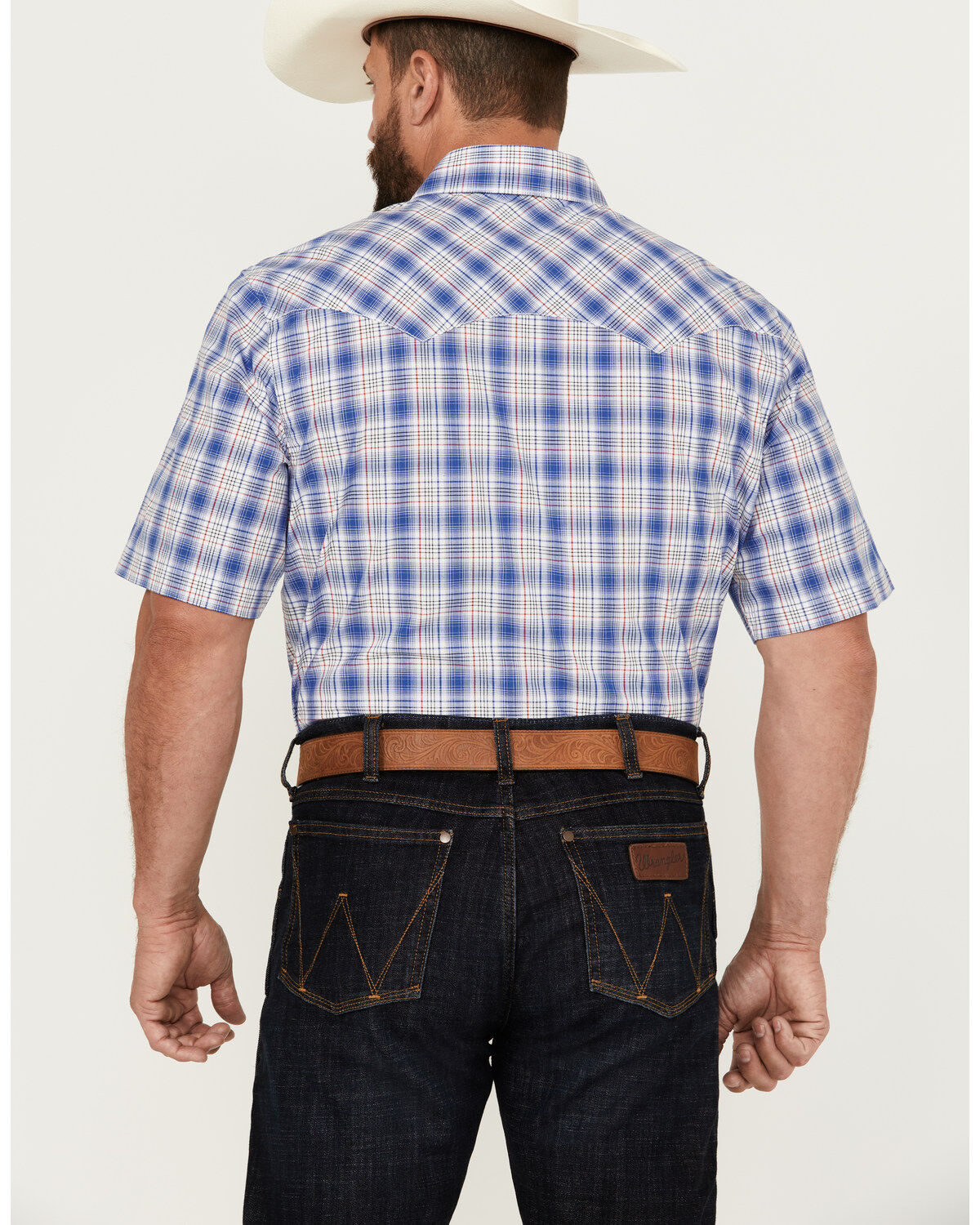 Wrangler Retro Men's Plaid Print Short Sleeve Pearl Snap Western Shirt