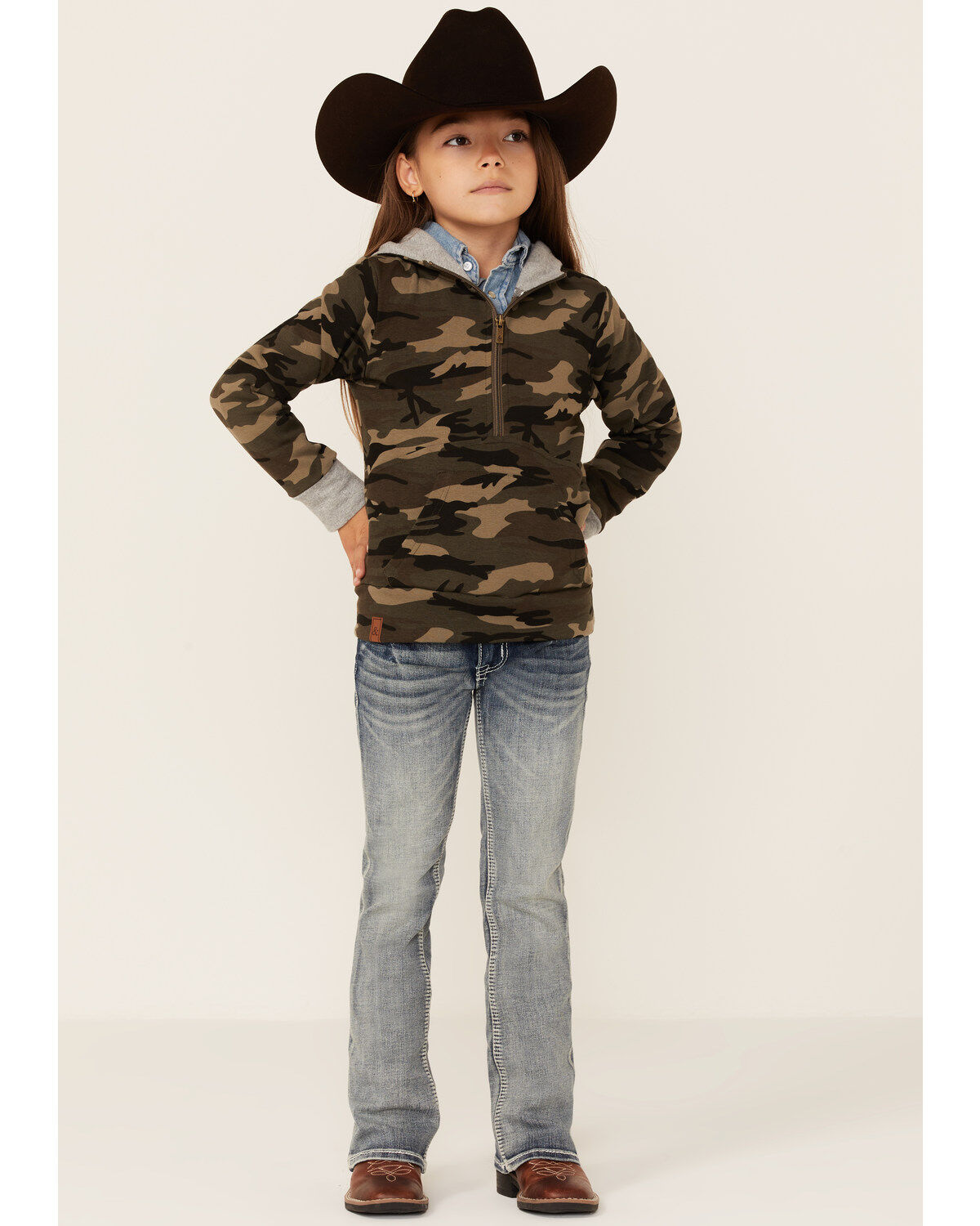 Ampersand Avenue Girls' Multi Camo Print 1/4 Zip Pullover