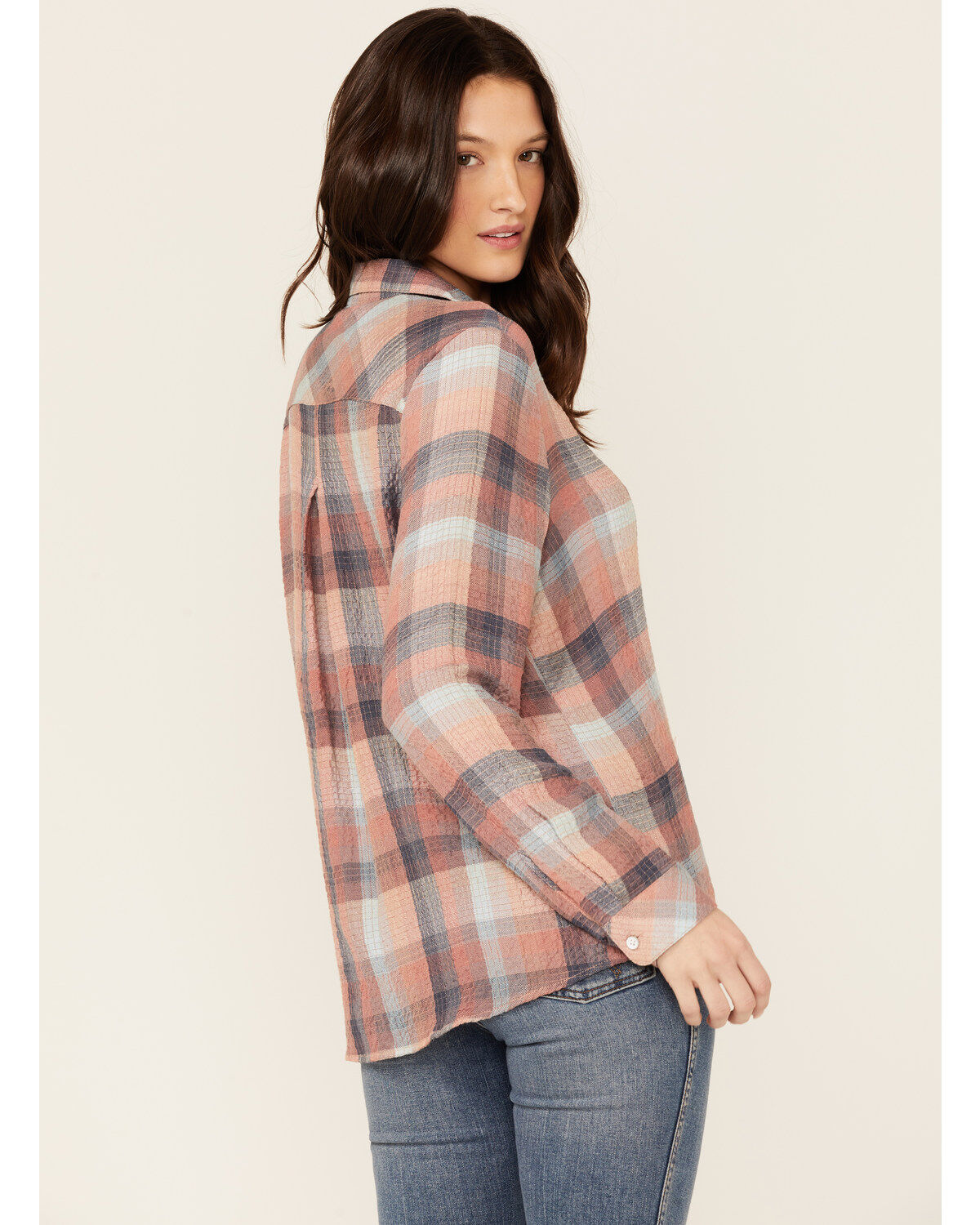 North River Women's Crinkle Ryn Desert Rust Plaid Shirt