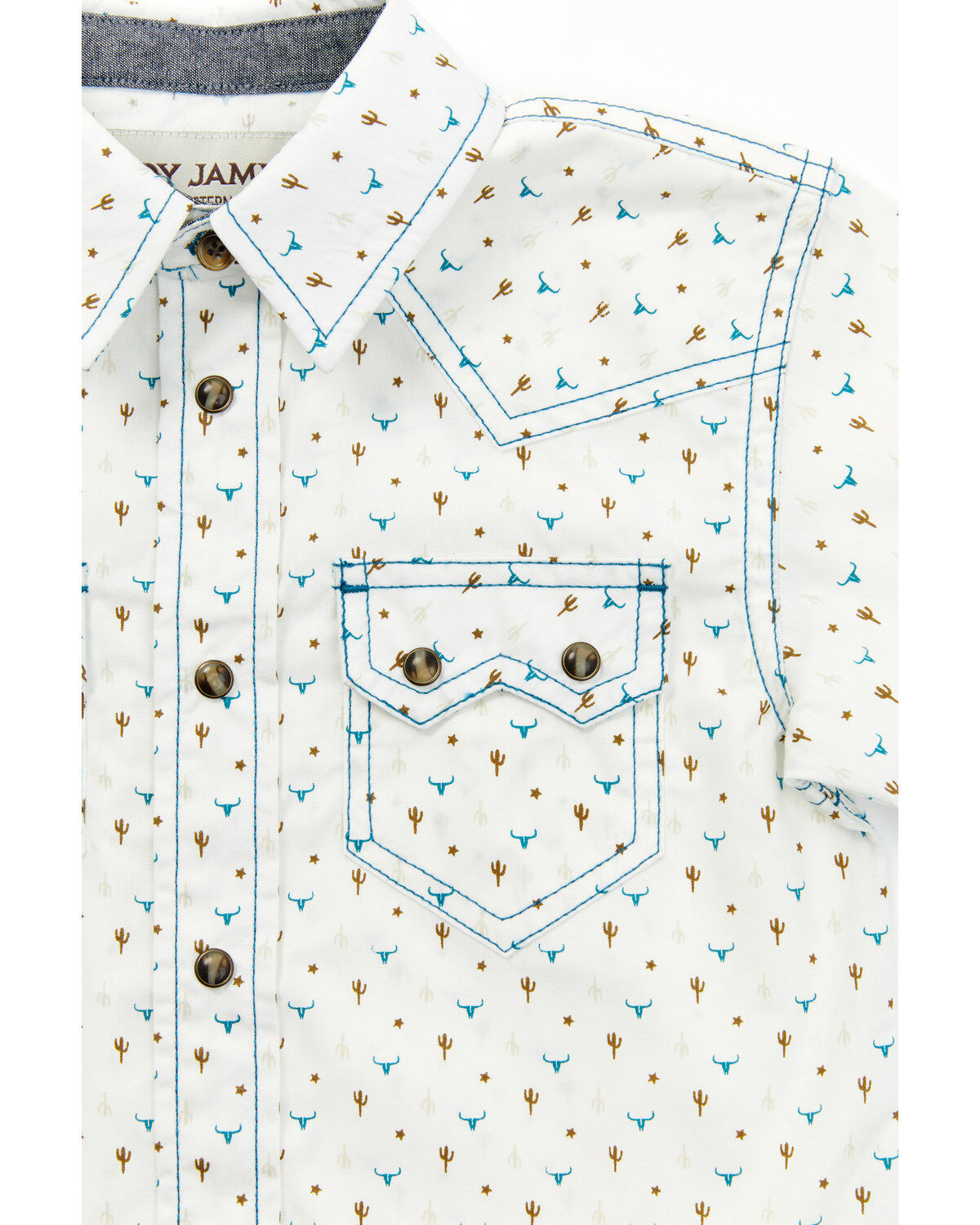 Cody James Toddler Boys' Bull and Cactus Print Short Sleeve Snap Western Shirt