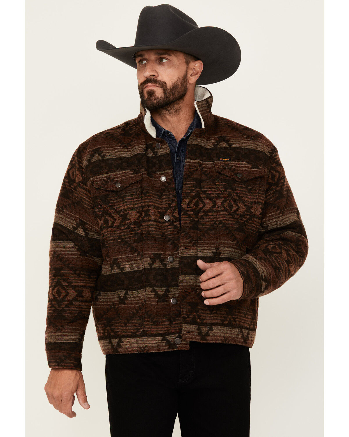 Wrangler Men's Southwestern Print Sherpa Lined Jacket
