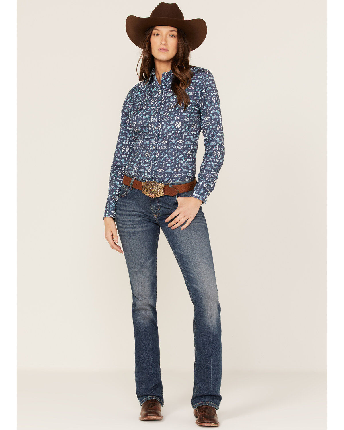 Roper Women's Southwestern Print Western Pearl Snap Shirt