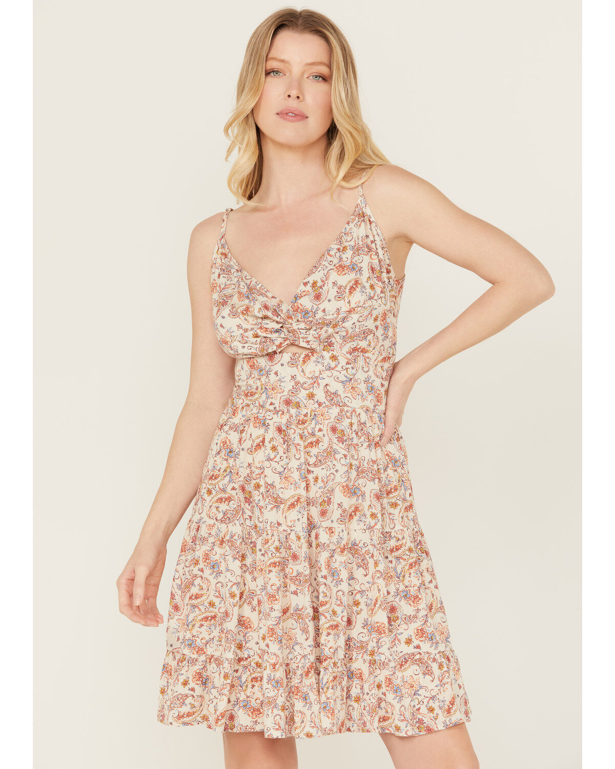 Wild Moss Women's Floral Print Front Knot Mini Dress