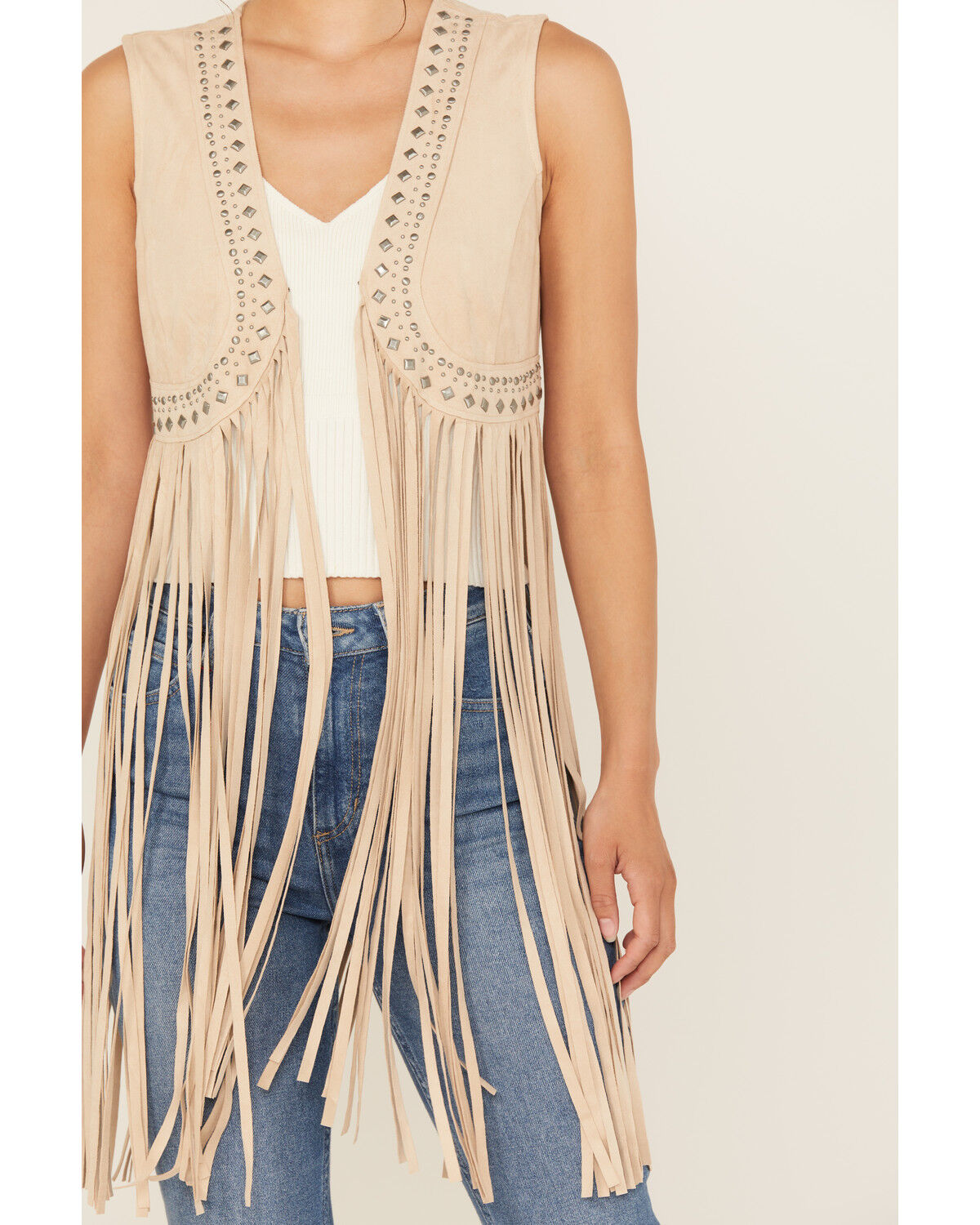 Idyllwind Women's Walnut Studded Fringe Faux Suede Vest