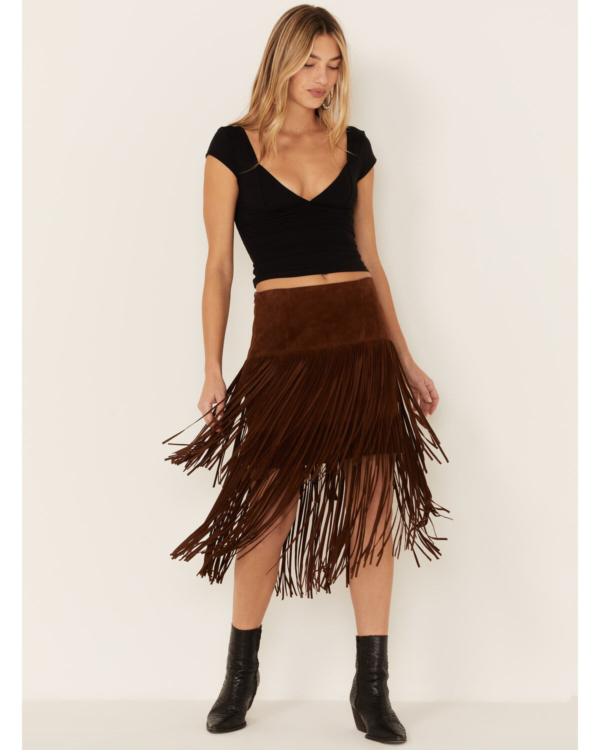 Stetson Women's Brown Fringe Suede Skirt