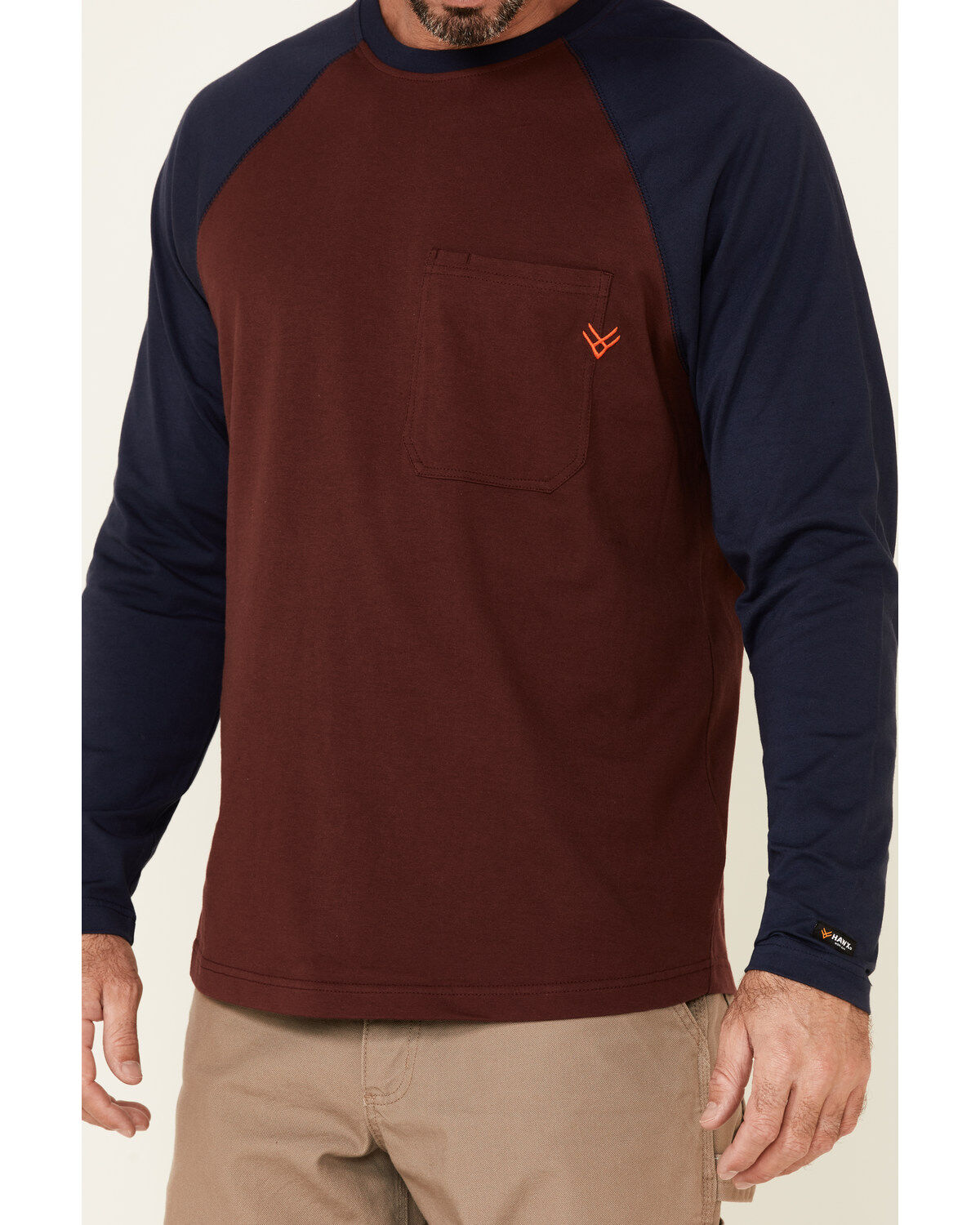 Hawx Men's Dark Red Original Baseball Crew Long Sleeve Work T-Shirt