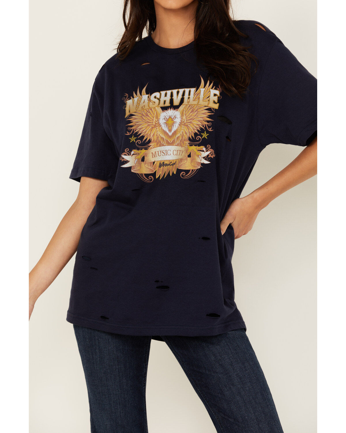 Bohemian Cowgirl Women's Eagle Destructed Short Sleeve Graphic Tee