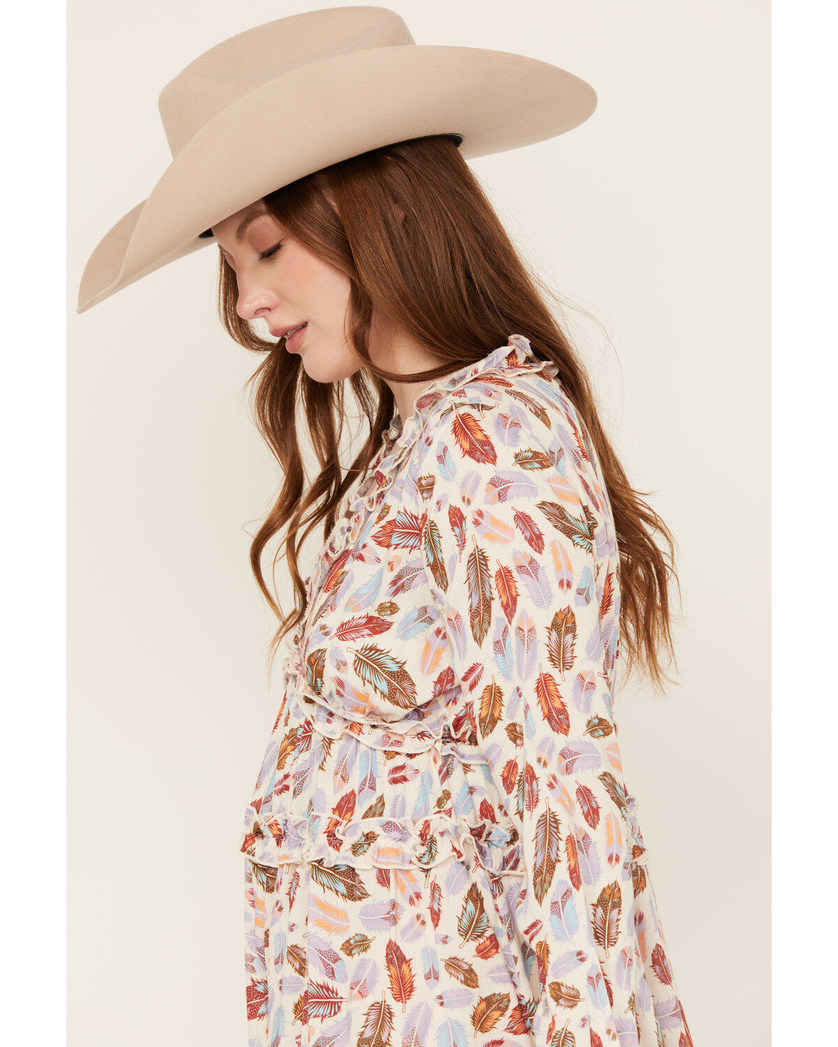 Roper Women's Feather Print Long Sleeve Mini Dress