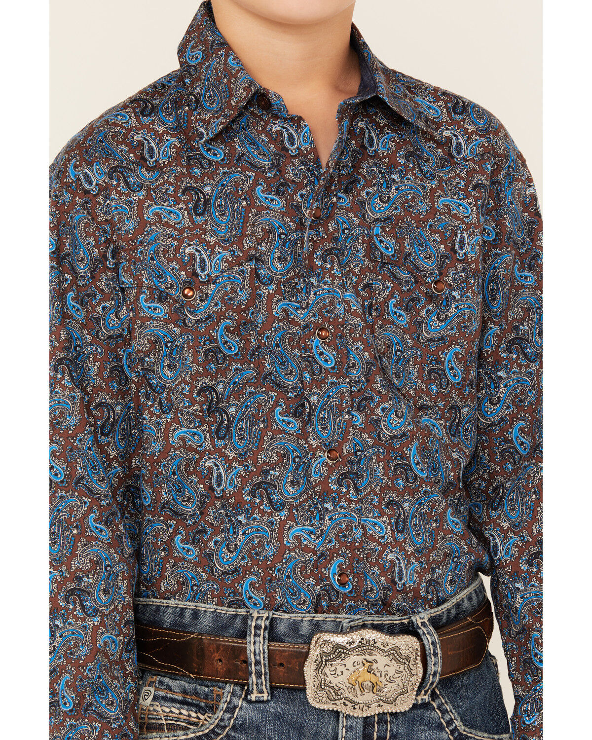 Roper Boys' Paisley Print Long Sleeve Pearl Snap Western Shirt