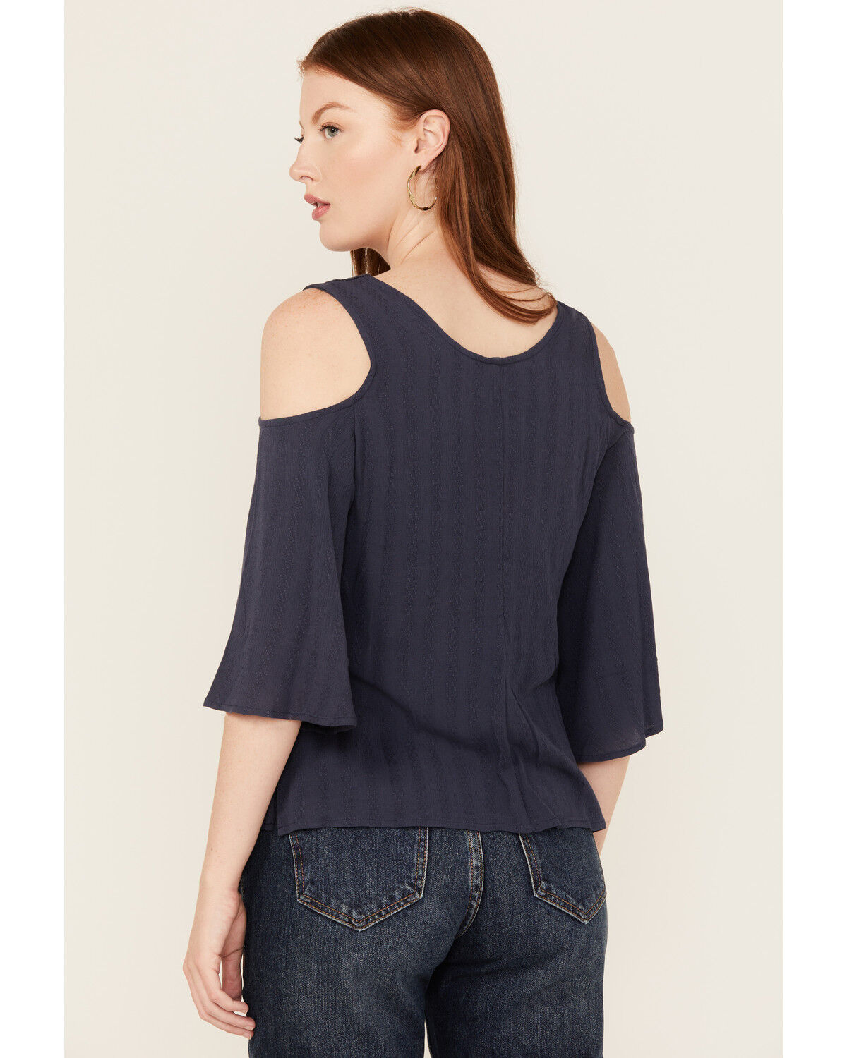 Shyanne Women's Solid Crochet Cold Shoulder Long Sleeve Shirt