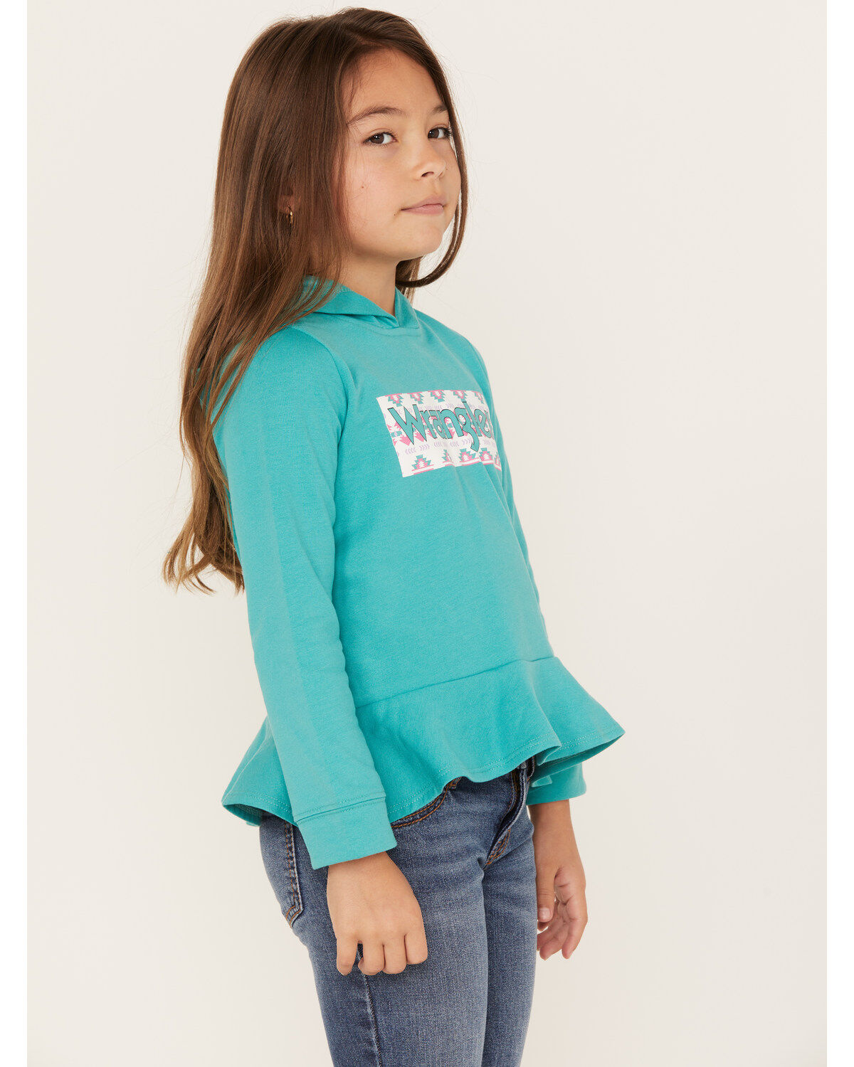 Wrangler Girls' Southwestern Logo Graphic Ruffle Hem Hoodie