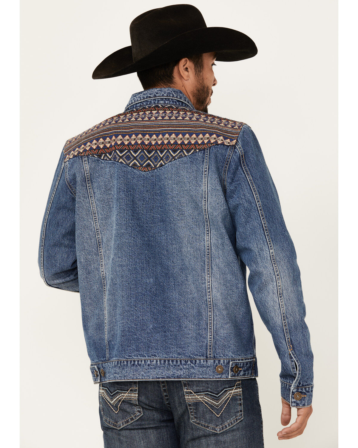 Cody James Men's Gaucho Southwestern Print Yoke Stretch Denim Jacket