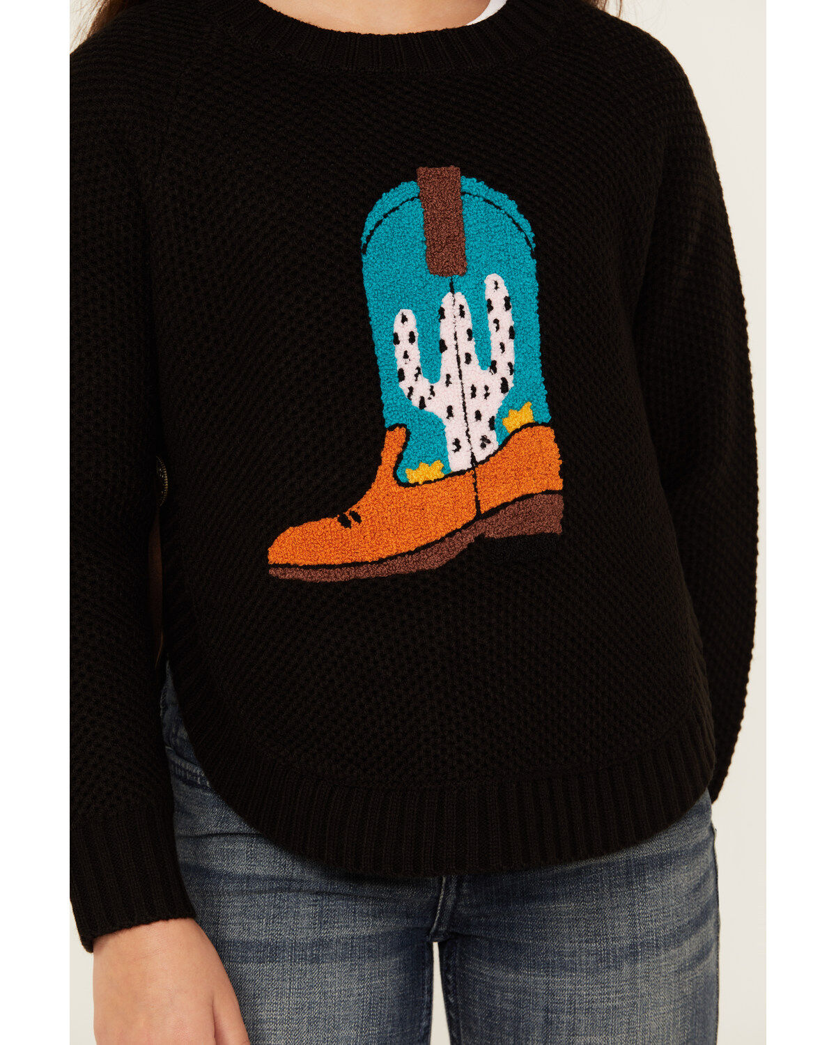Cotton & Rye Girls' Boot Applique Round Bottom Sweater