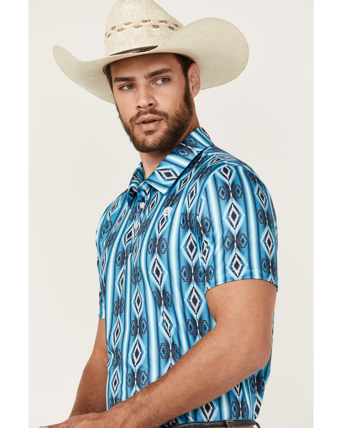 Rock & Roll Denim Men's Southwestern Print Short Sleeve Polo Shirt