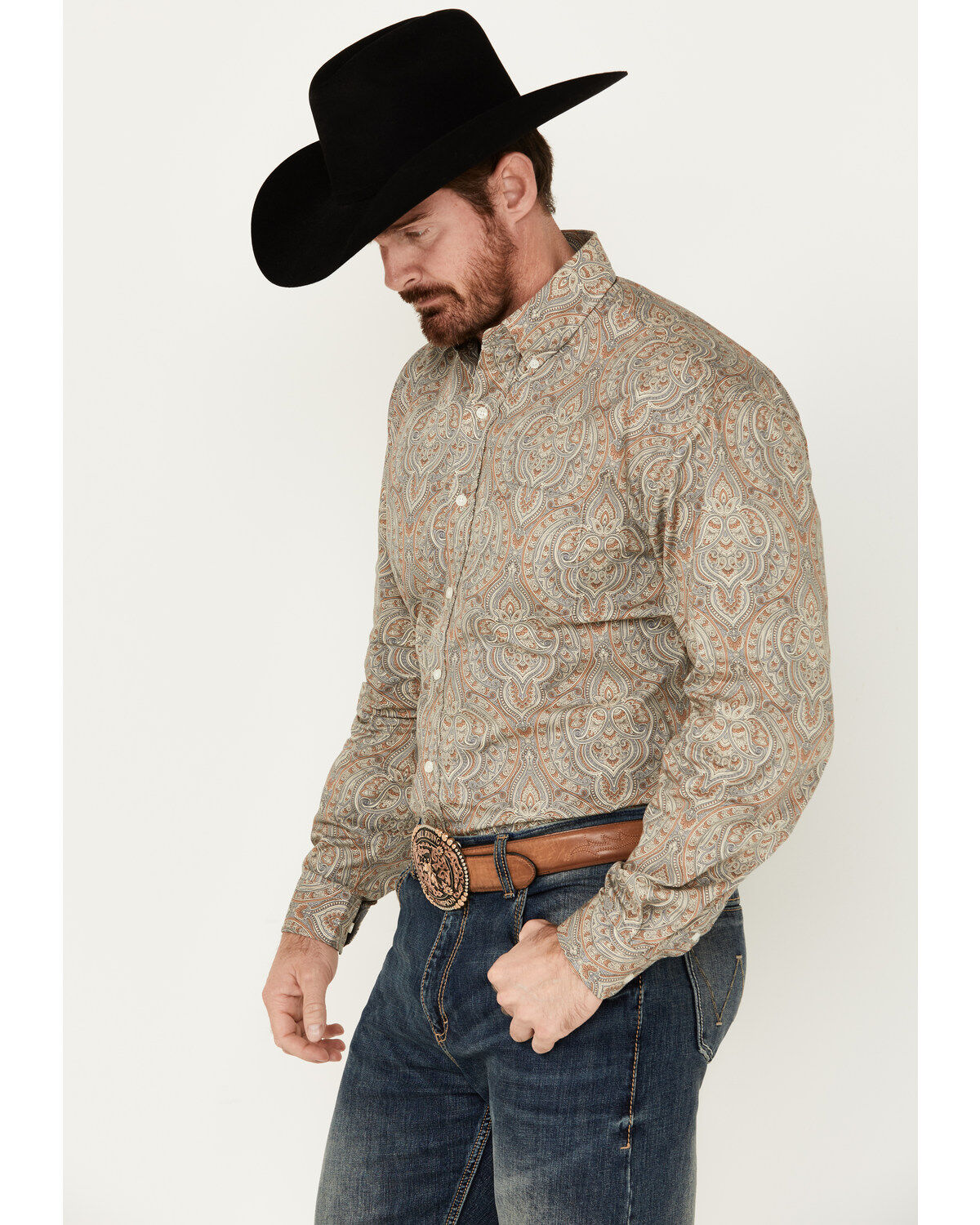 Stetson Men's Mosaic Print Long Sleeve Button-Down Western Shirt