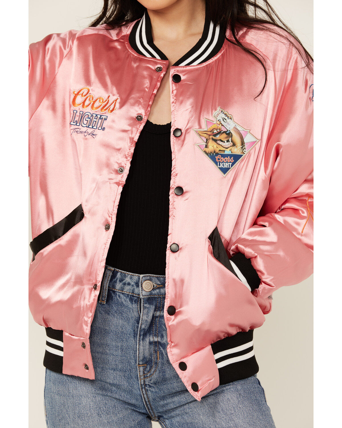 The Laundry Room Women's Coors Beer Wolf Stadium Satin Bomber Jacket