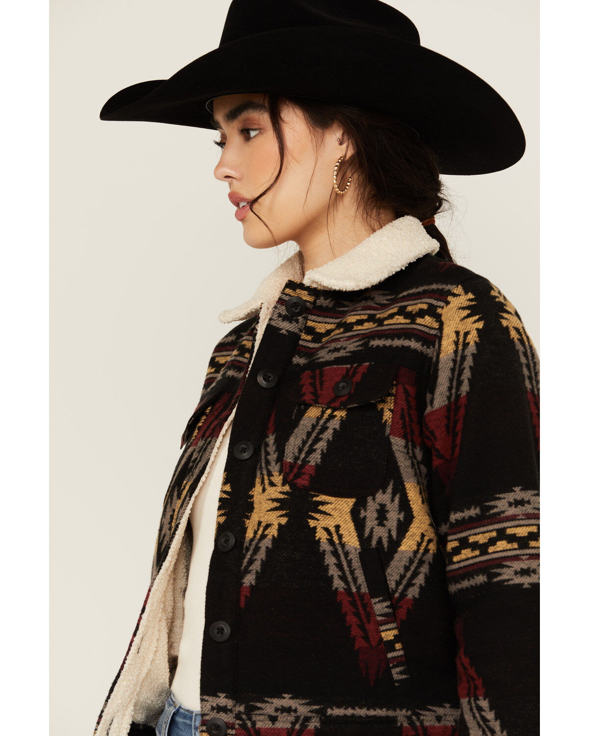 Rock & Roll Denim Women's Southwestern Print Sherpa Lined Jacket