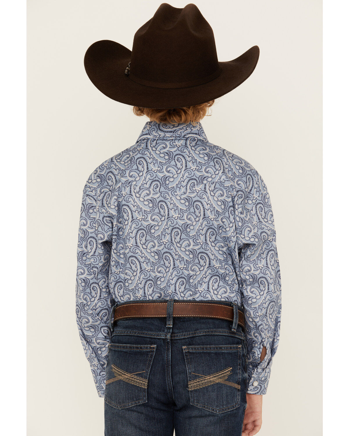 Rock & Roll Denim Boys' Paisley Print Long Sleeve Pearl Snap Stretch Western Shirt