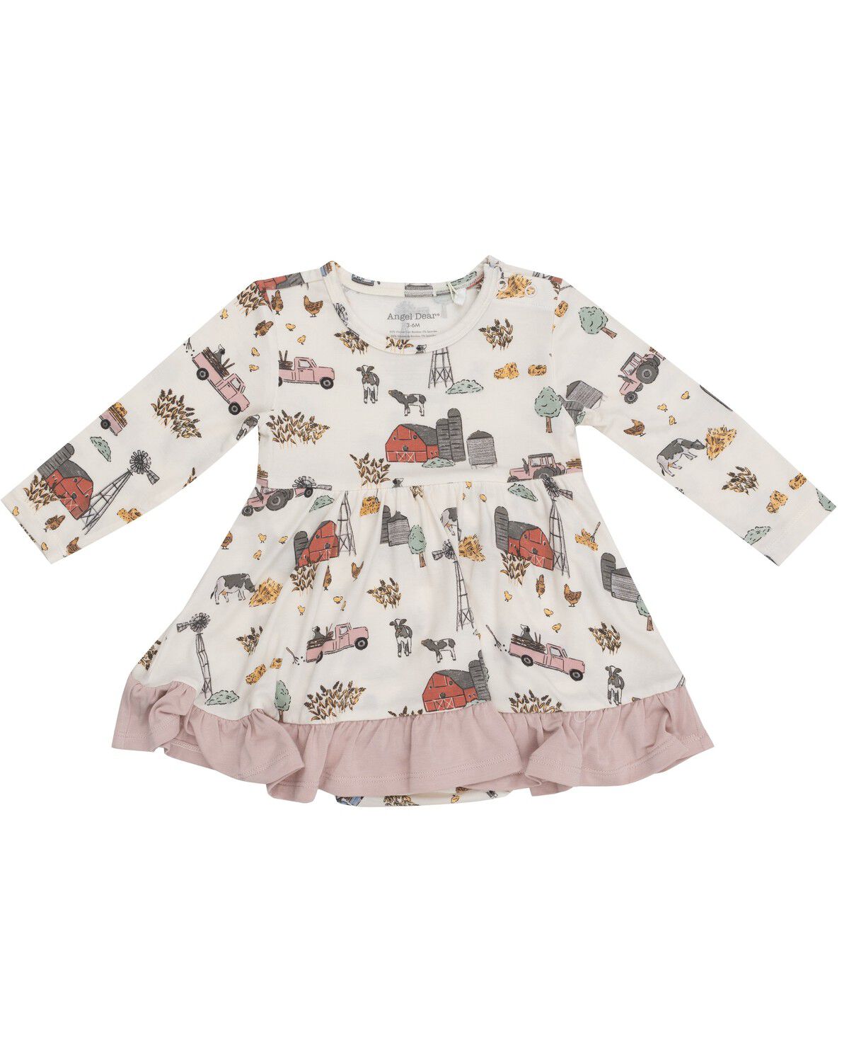 Angel Dear Infant Girls' Farm Print Long Sleeve Dress