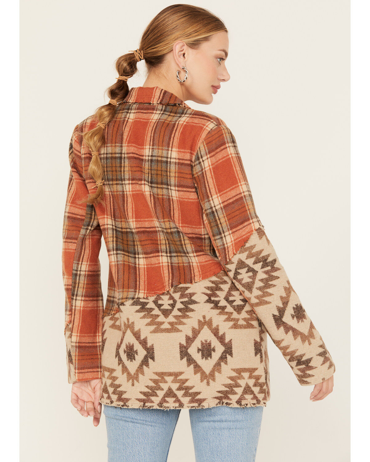 Miss Me Women's Plaid Southwestern Print Blazer