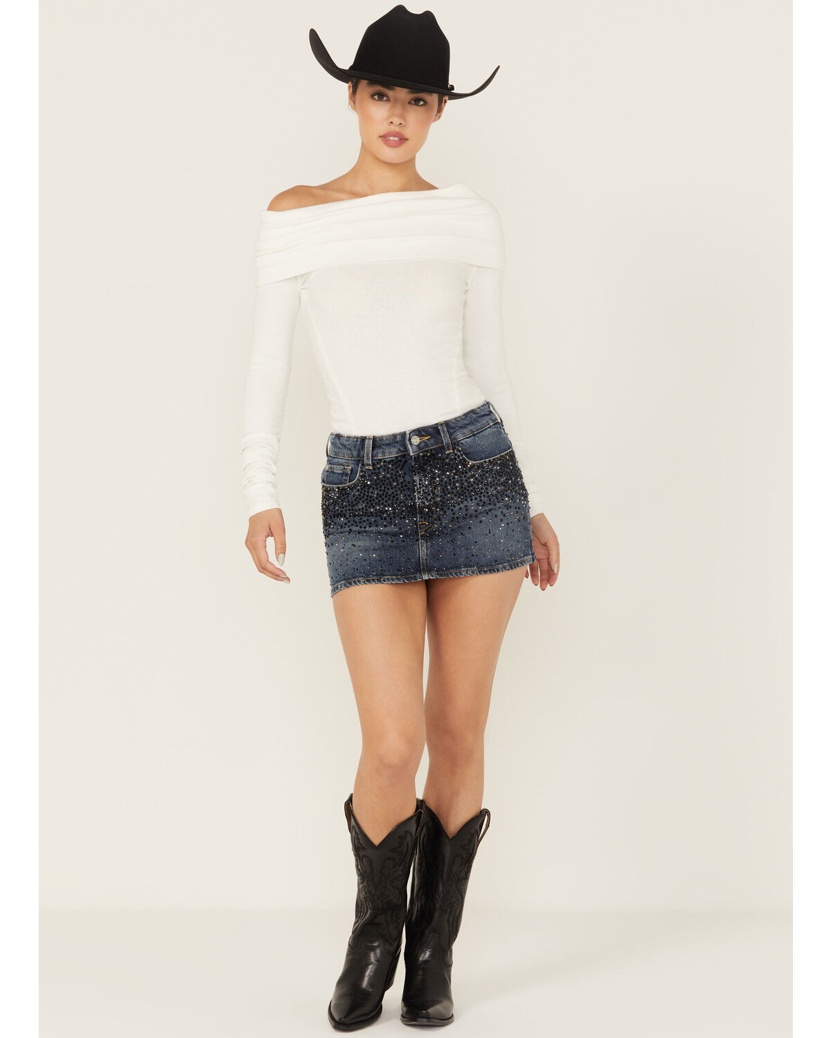 7 For All Mankind Women's Dark Wash Elena Embellished Micro Mini Skirt