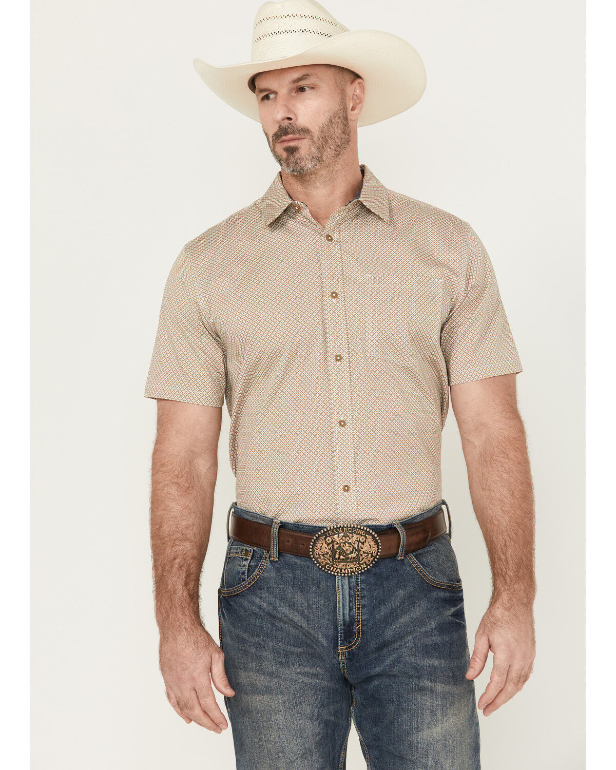 Cody James Men's Grill And Greet Geo Print Short Sleeve Button-Down Stretch Western Shirt