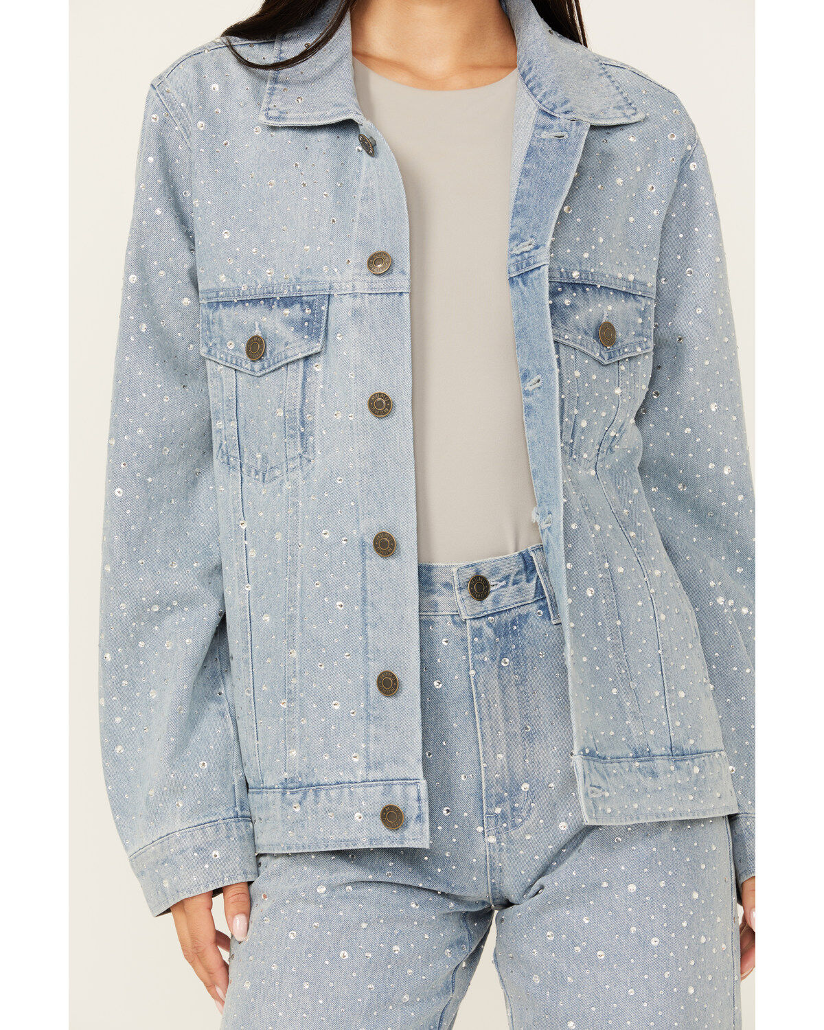 Show Me Your Mumu Women's Light Wash Embellished Dover Denim Jacket