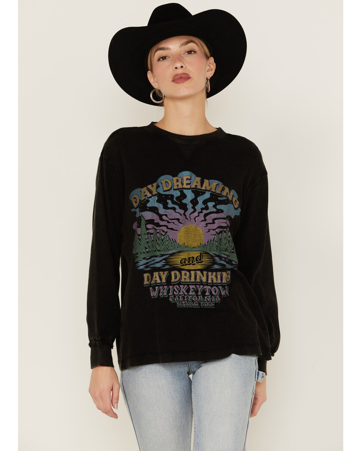 Cleo + Wolf Women's Day Dreaming, Day Drinking Graphic Thermal Pullover Sweatshirt