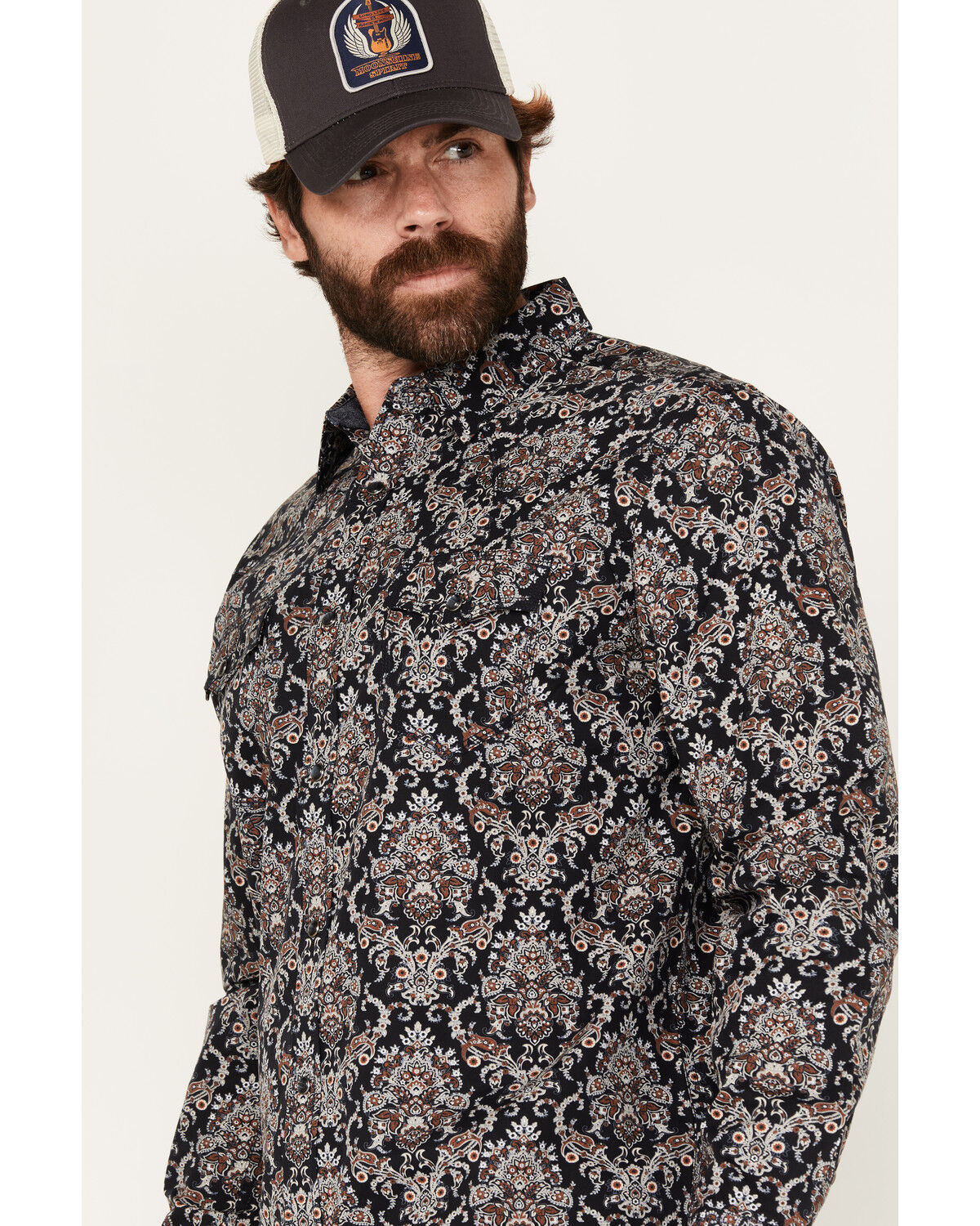 Moonshine Spirit Men's Cancion Wallpaper Floral Print Long Sleeve Pearl Snap Western Shirt