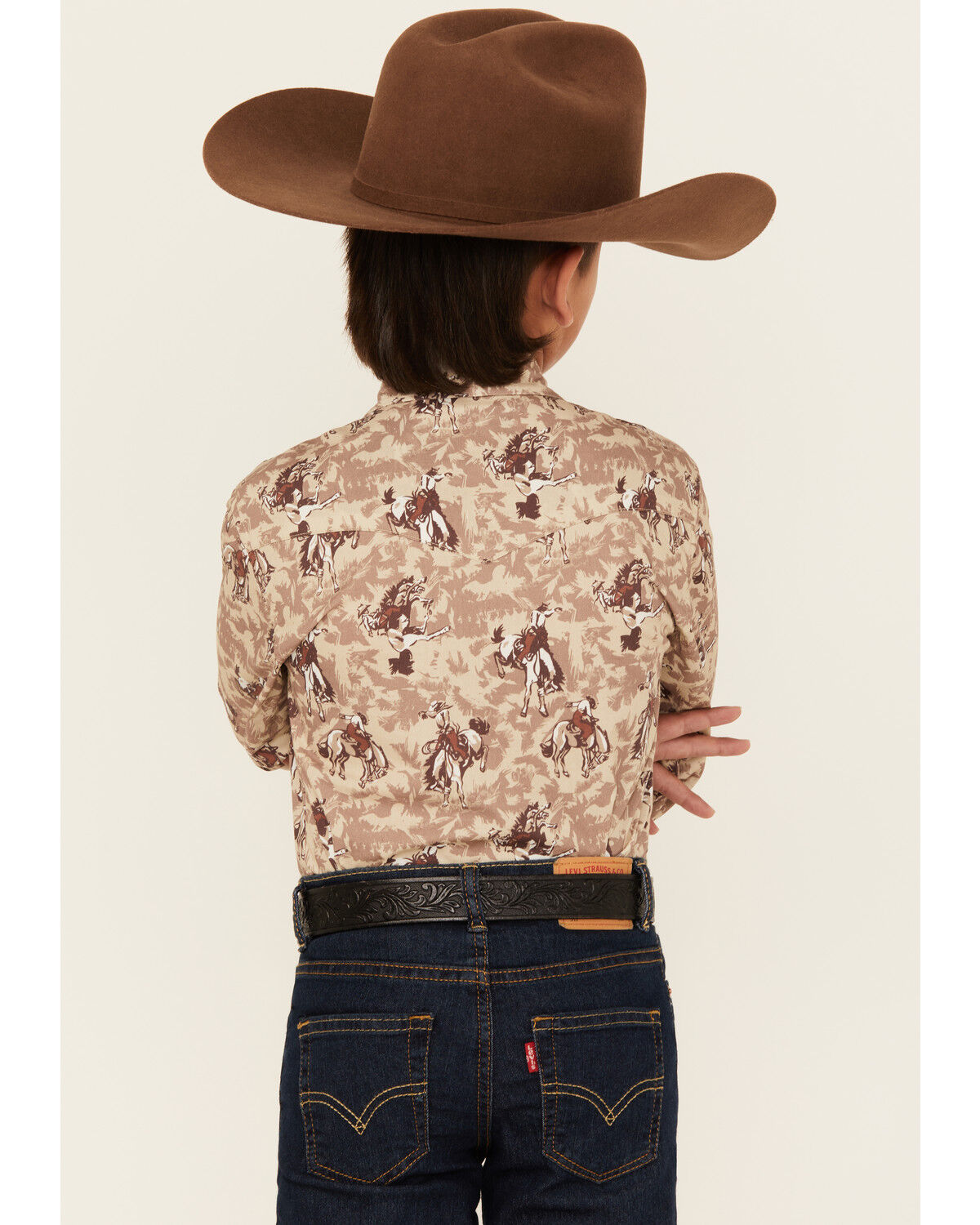 Roper Boys' Bucking Horse Print Long Sleeve Snap Western Shirt