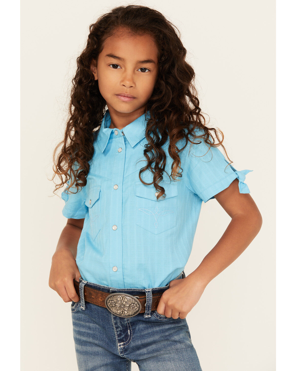 Shyanne Girls' Shadow Dobby Print Short Sleeve Snap Western Shirt