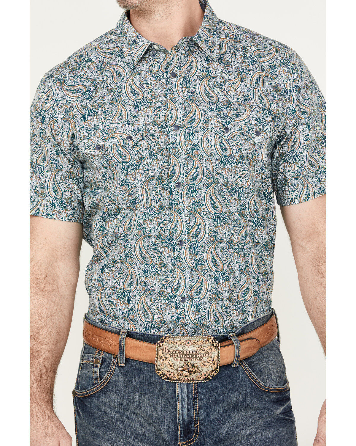 Cody James Men's Crazy Days Paisley Print Short Sleeve Western Snap Shirt