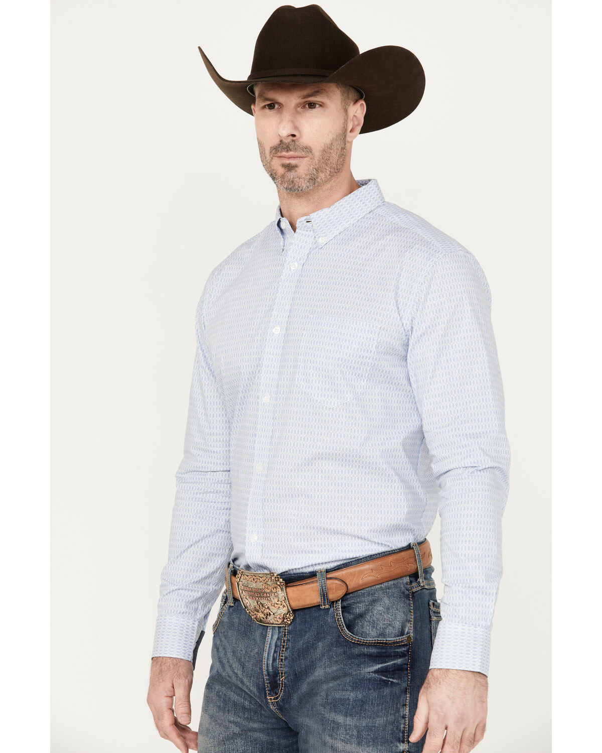 Cody James Men's Fish Net Geo Print Long Sleeve Button-Down Western Shirt