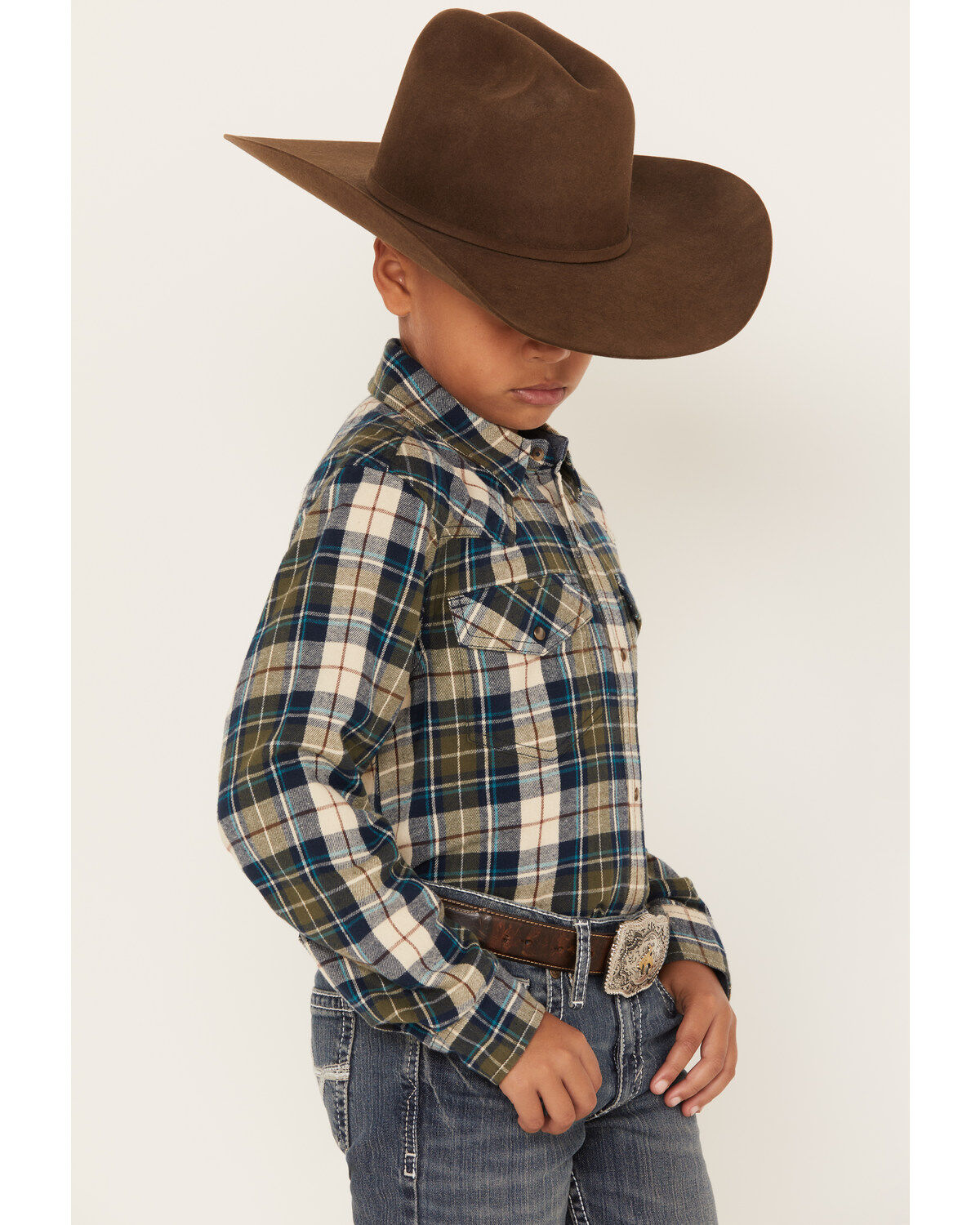Cody James Boys' Plaid Print Long Sleeve Snap Western Flannel Shirt