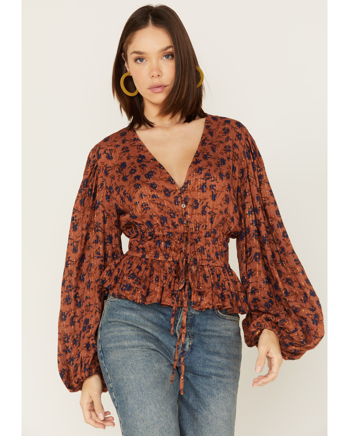 Jen's Pirate Booty Women's Floral Print Long Sleeve Wildflower Tarot Top