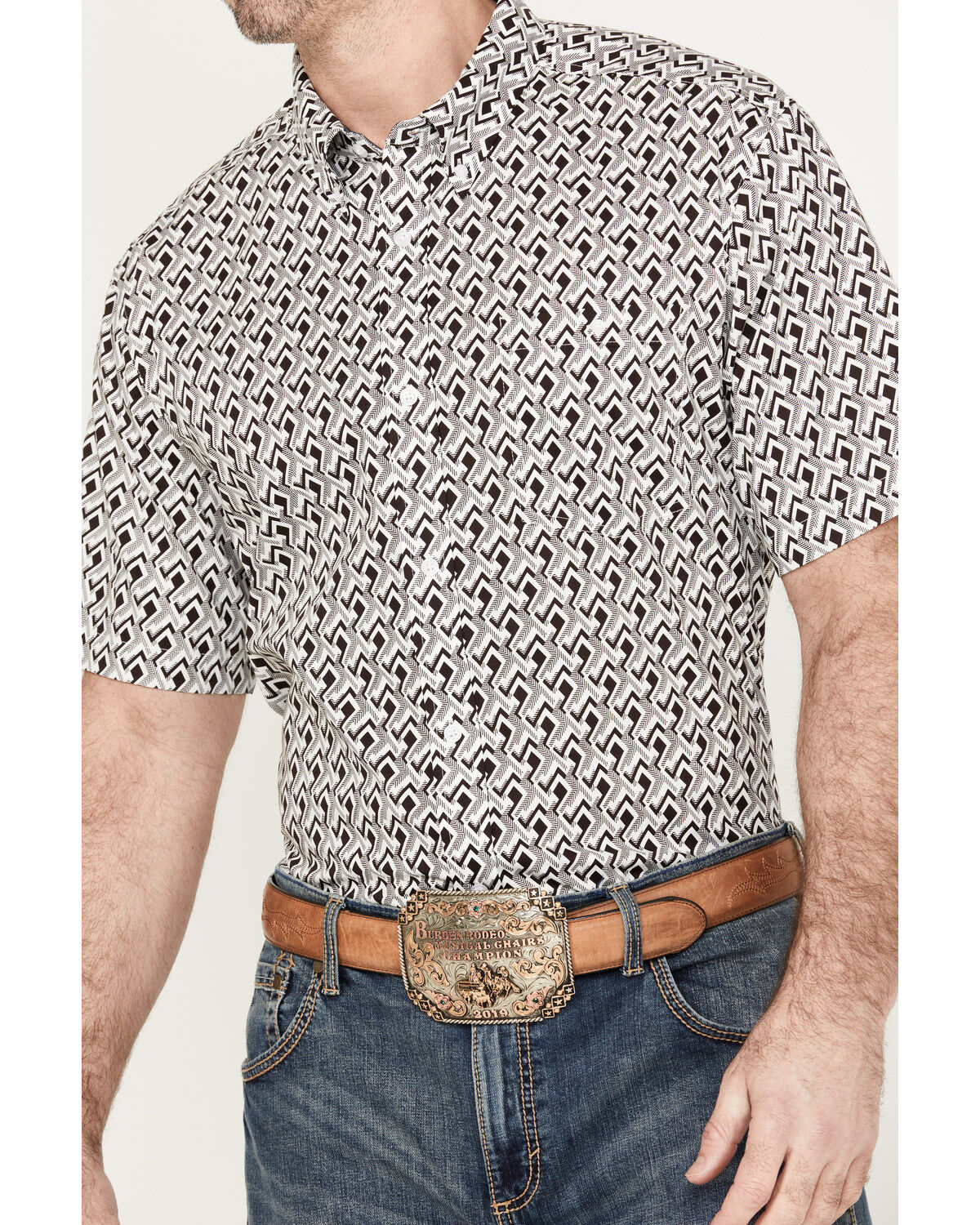 RANK 45&reg; Men's West Trellis Geo Print Short Sleeve Button-Down Shirt