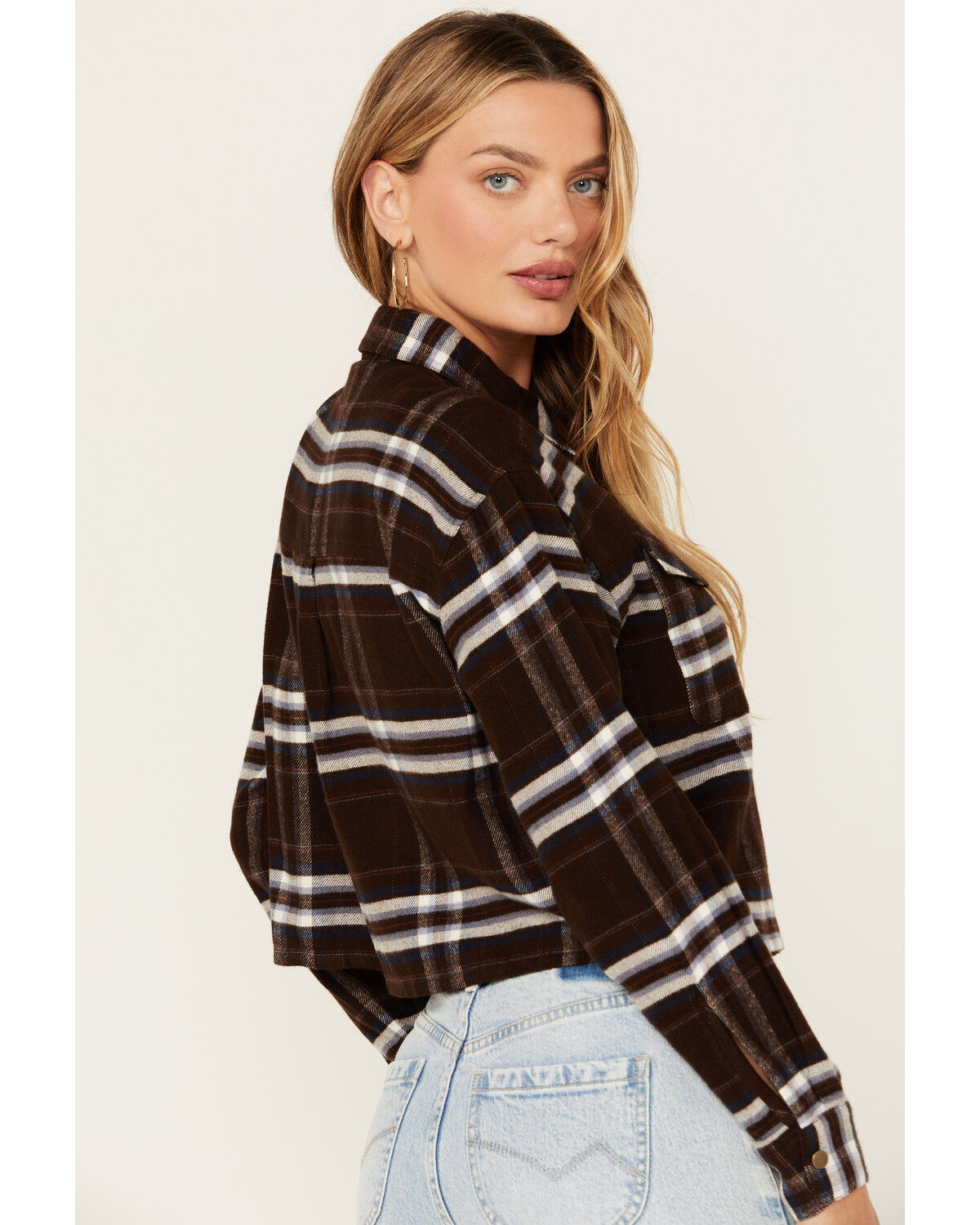 Cleo + Wolf Women's Cropped Plaid Print Flannel Shirt