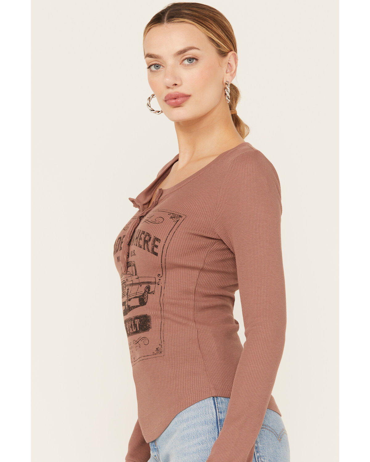 Cleo + Wolf Women's Rust Belt Long Sleeve Henley Shirt