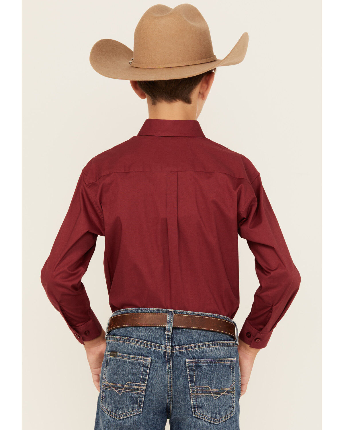 Panhandle Select Boys' Solid Long Sleeve Button-Down Stretch Western Shirt