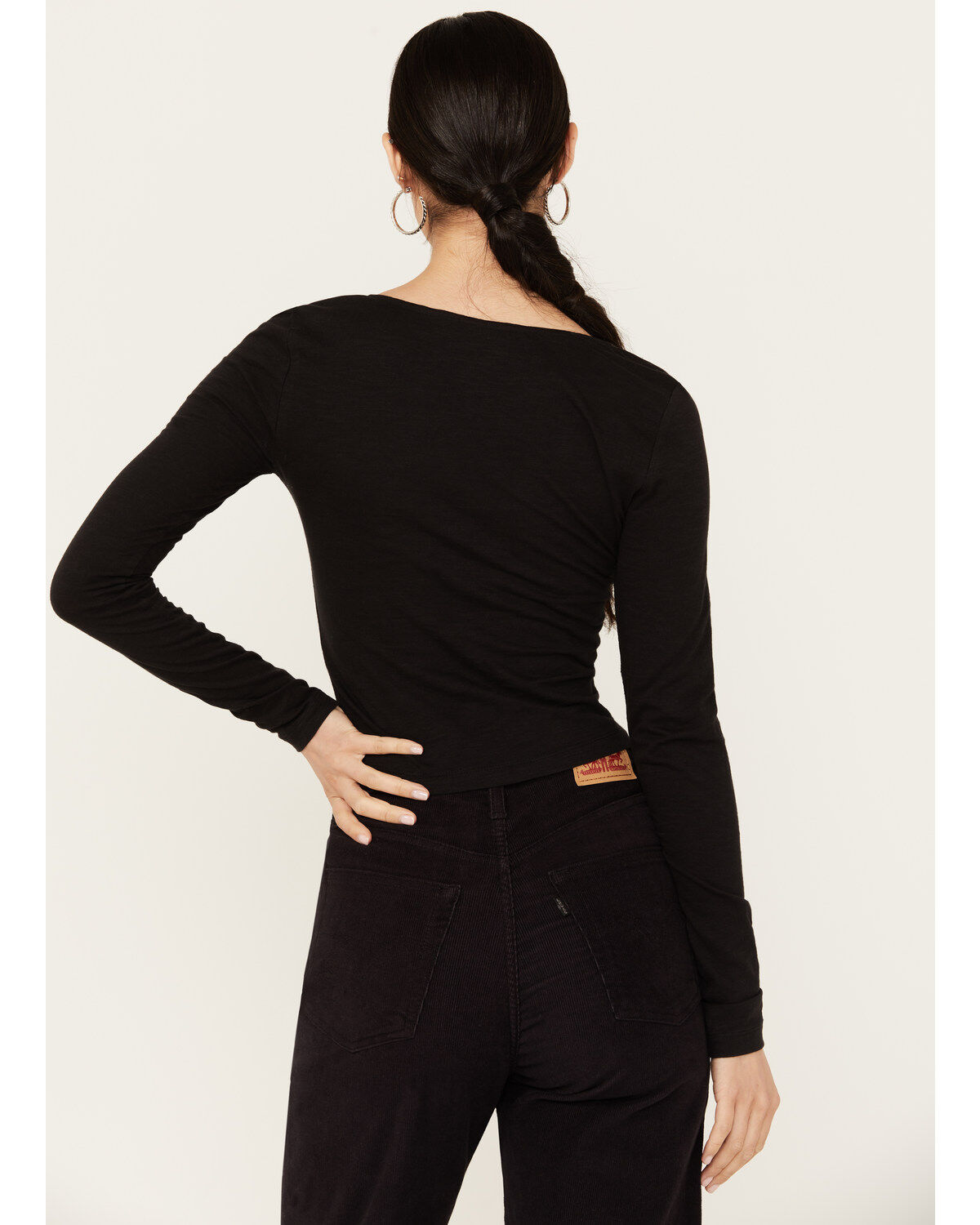 Shyanne Women's Long Sleeve Cutwork Front Tie Top