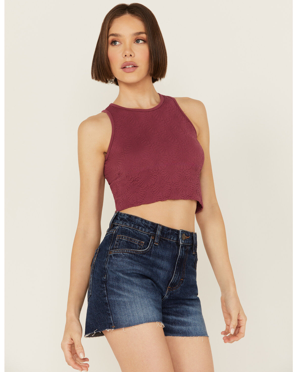 Fornia Women's Floral High Neck Cropped Top