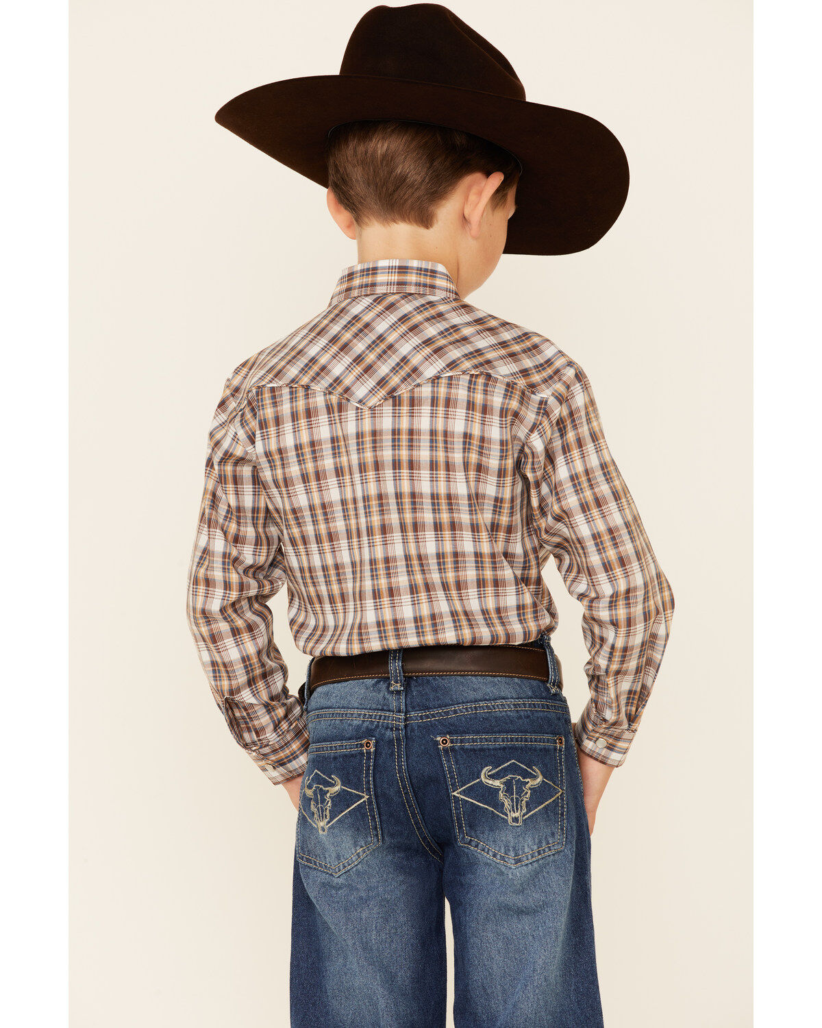 Roper Boys' Plaid Long Sleeve Pearl Snap Western Shirt