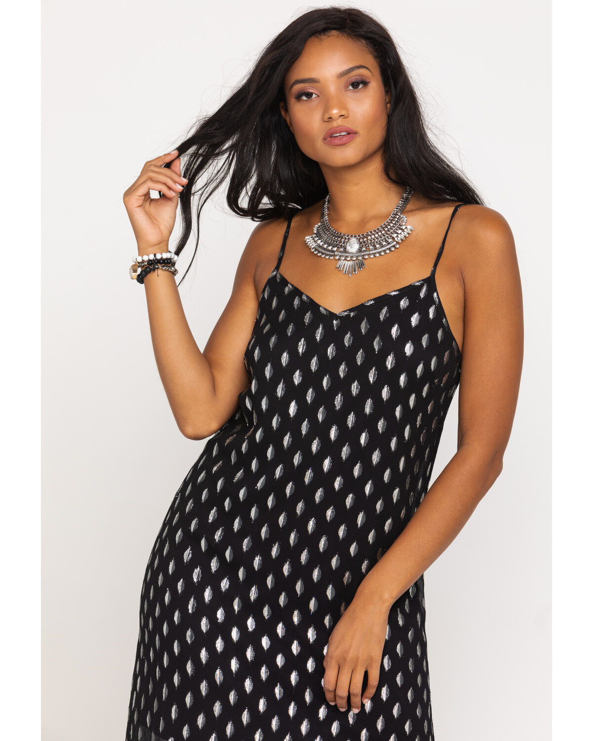 Band of the Free Women's Black Dot Slip Midi Dress