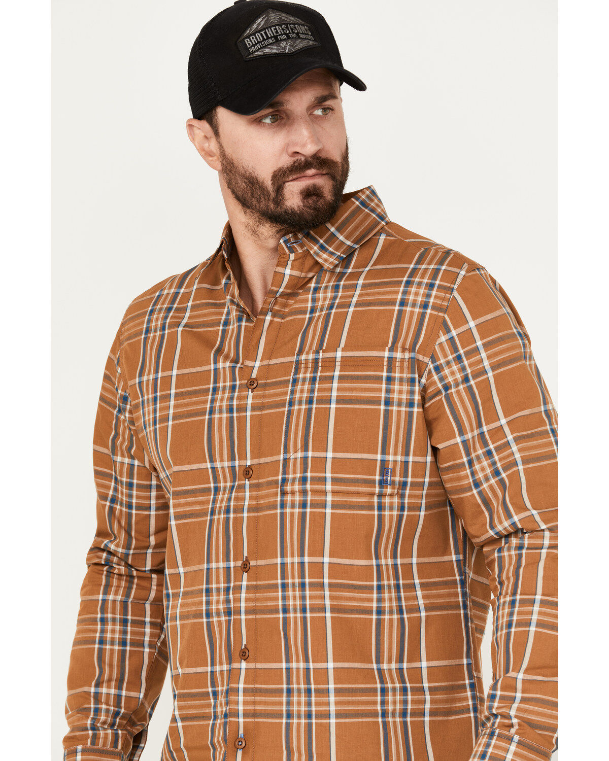 Brothers and Sons Men's Cheyenne Plaid Print Long Sleeve Button-Down Western Shirt