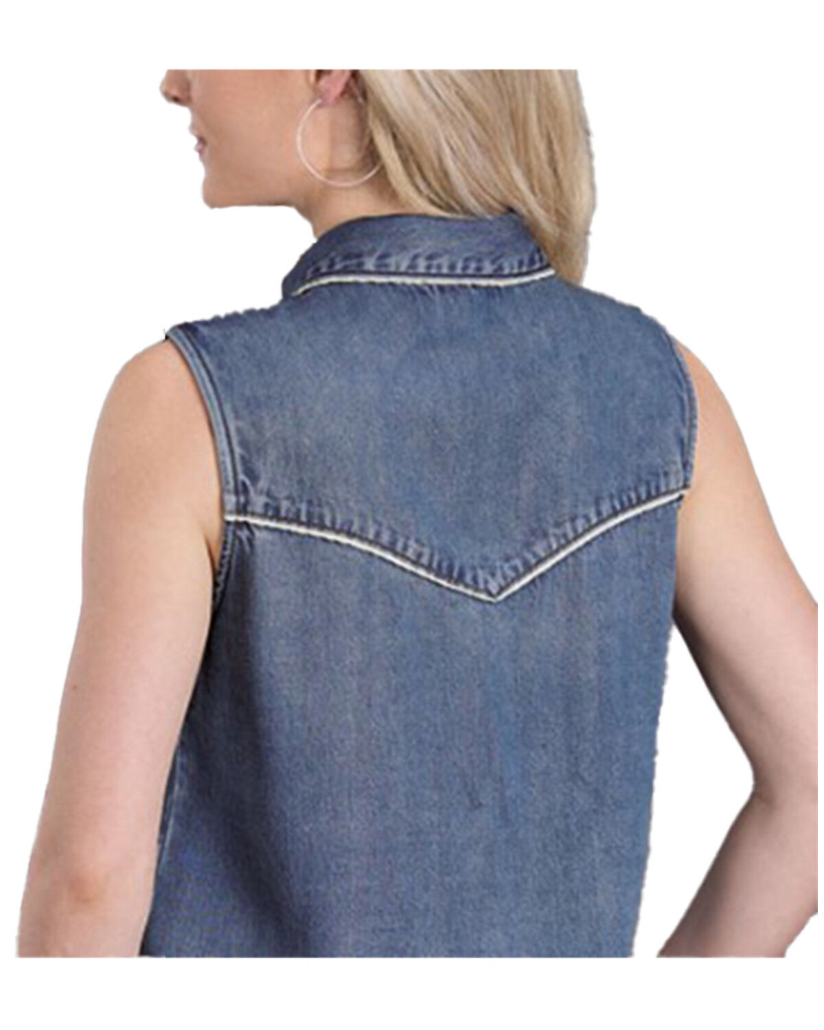Stetson Women's Medium Wash Sleeveless Snap Denim Shirt