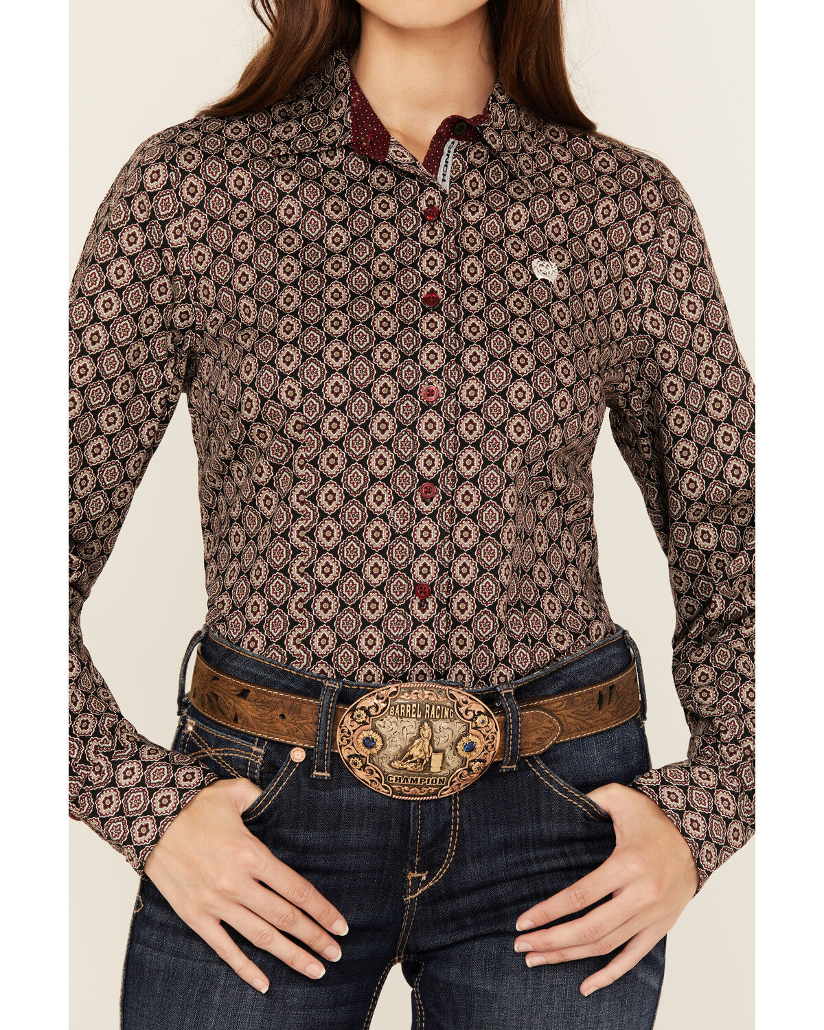 Cinch Women's Medallion Print Long Sleeve Button-Down Western Shirt